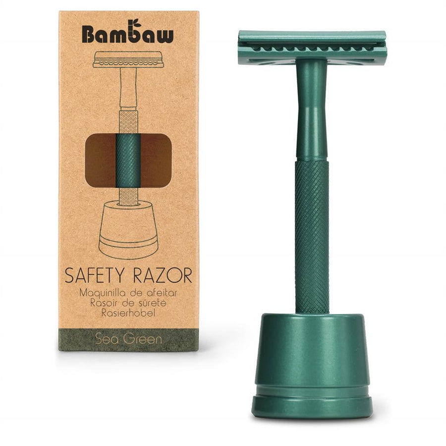 Bambaw | Metal safety razor + stand | Sea Green
