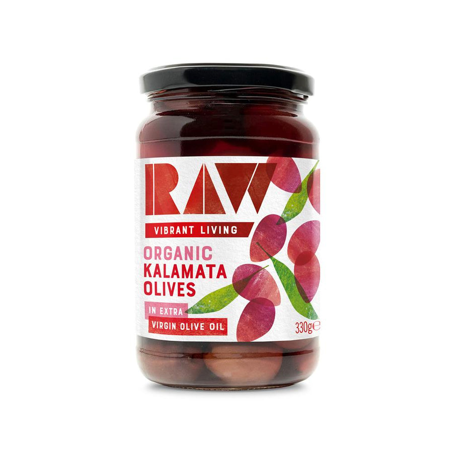 Raw Health Organic Kalamata Olives in Olive Oil 330g