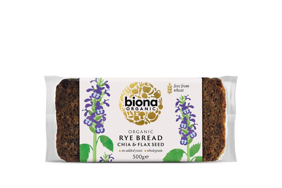 Biona Organic Rye Bread With Chia & Flax Seed 500g - Pack of 2