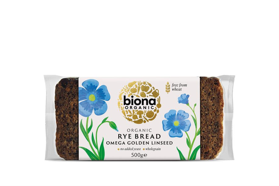 Biona Organic Rye Omega-3 Golden Linseed Bread 500g - Pack of 2