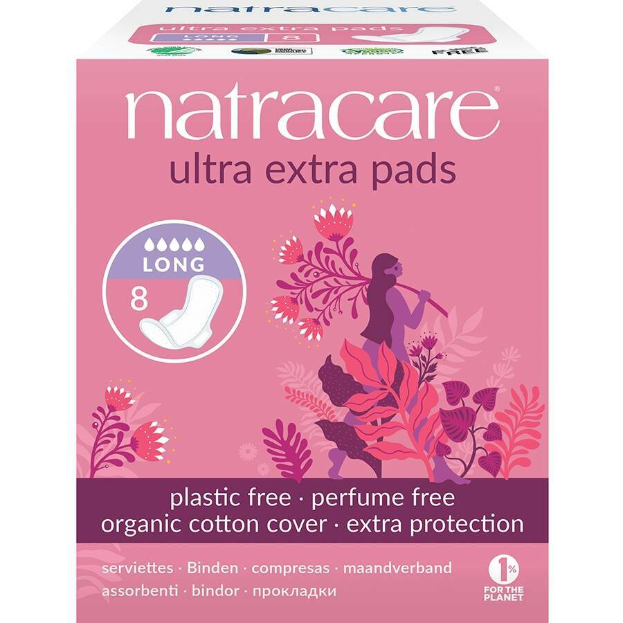Natracare Ultra Extra Pads Long with Wings - Pack of 8