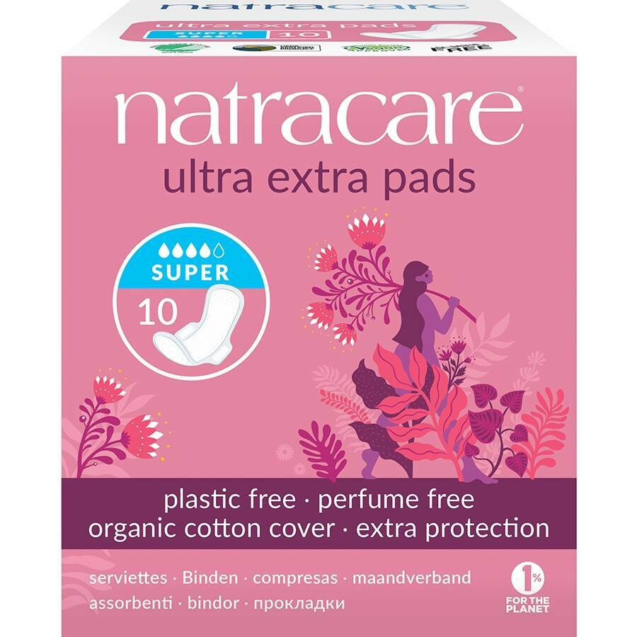 Natracare Ultra Extra Pads Super with Wings - Pack of 10