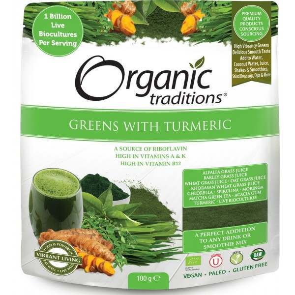 Organic Traditions Organic Super Greens with Turmeric & Probiotics 150g
