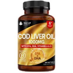 Cod Liver Oil 1000mg Softgels + Omega-3 EPA & DHA 180 Capsules