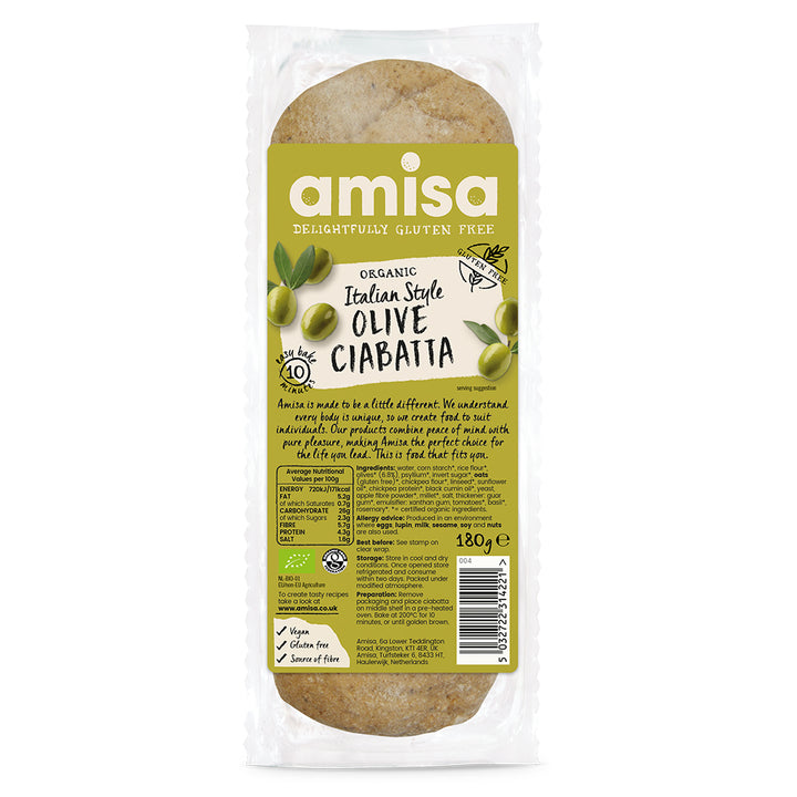 Organic Olive Ciabatta Gluten Free 180g