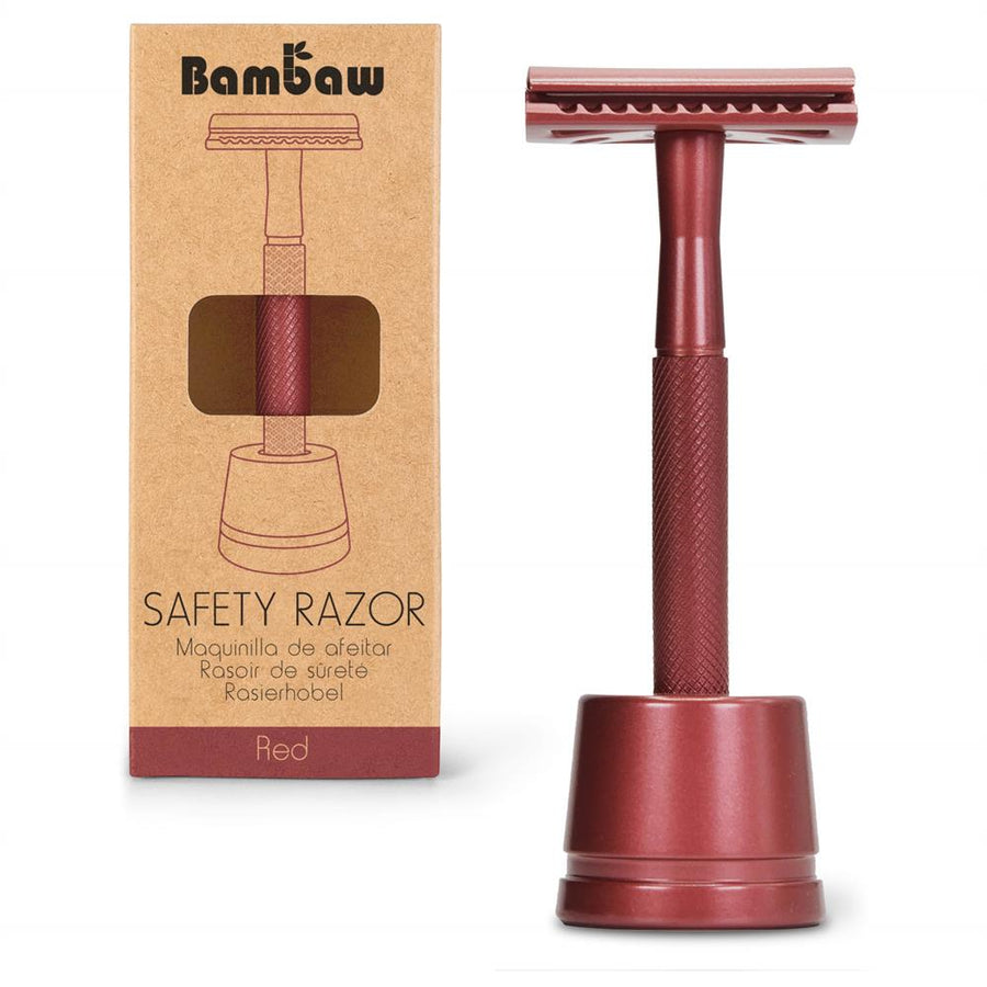 Bambaw | Metal safety razor + stand | Red