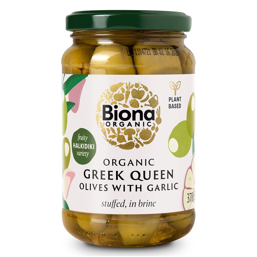 Biona Organic Greek Queen Olives Stuffed with Garlic 370g