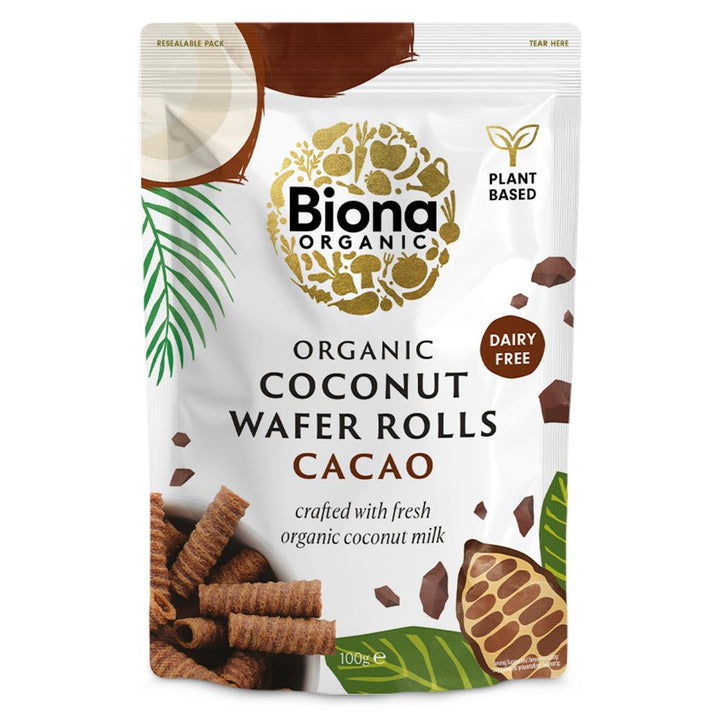 Organic Biona Coconut Wafer Rolls Cacao