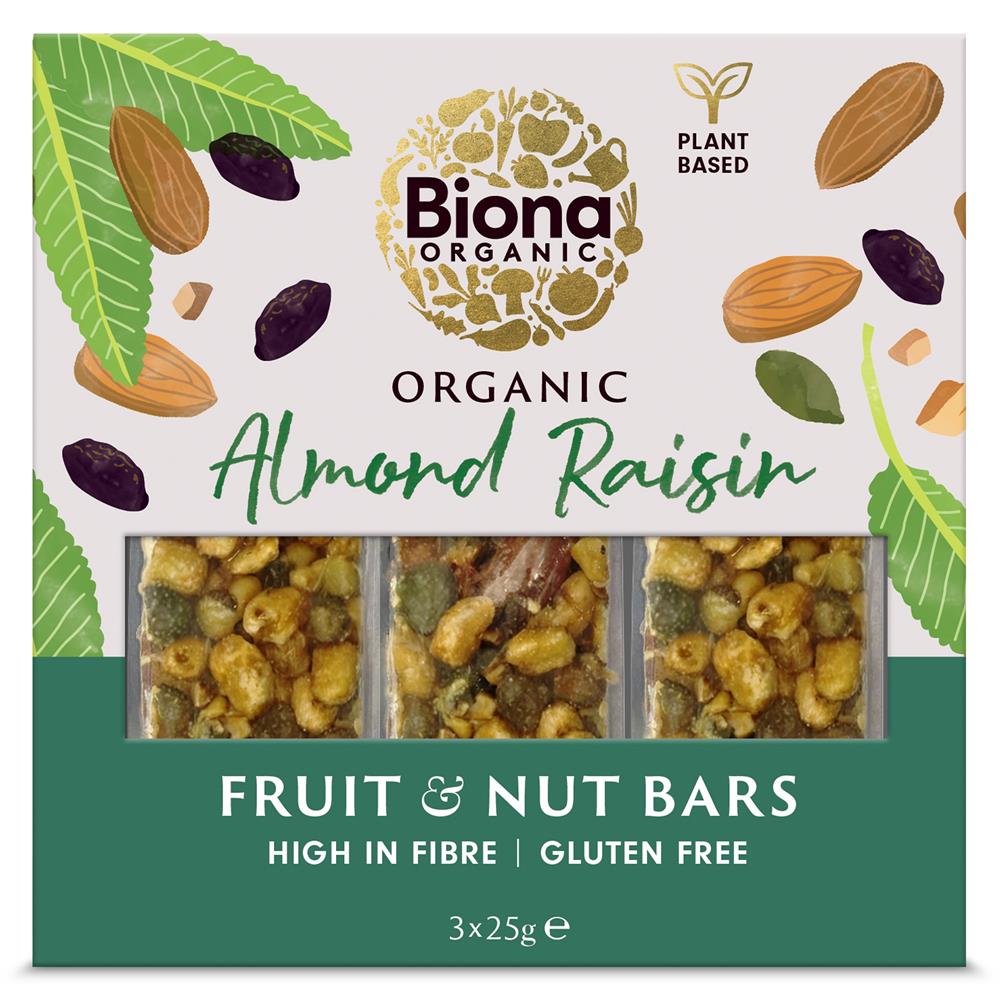 Biona Organic Almond Raisin Fruit & Nut Bars 142g