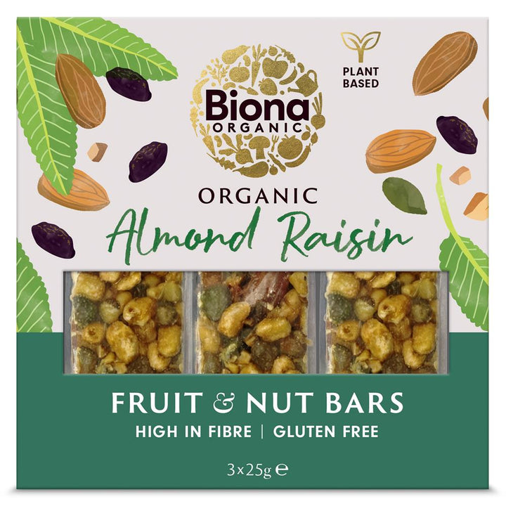 Biona Organic Almond Raisin Fruit & Nut Bars 142g