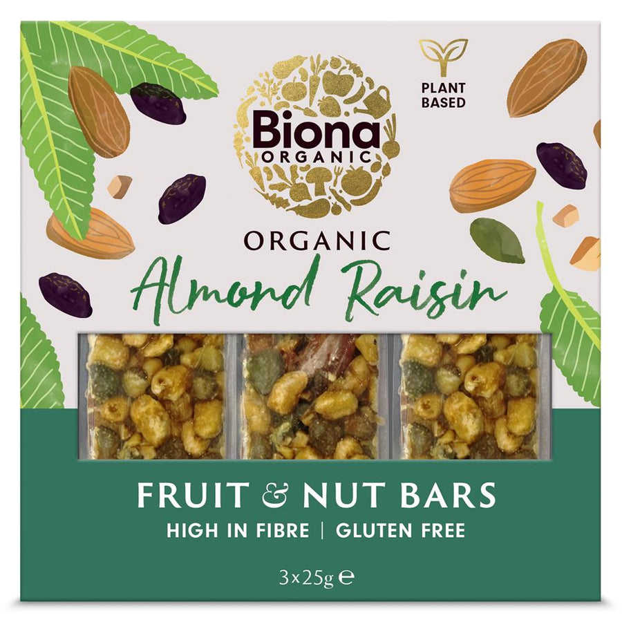 Biona Organic Almond Raisin Fruit & Nut Bars 142g