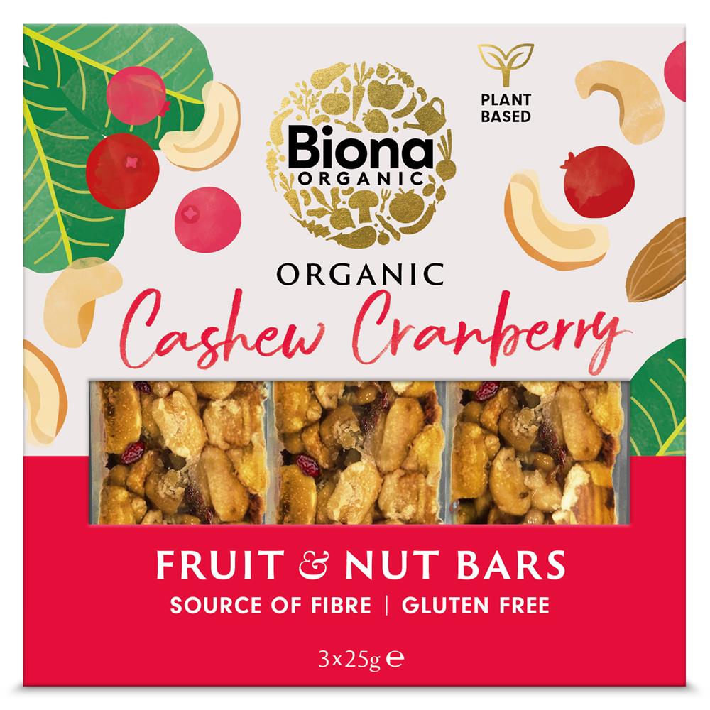 Biona Organic Cashew Cranberry Fruit and Nut Bars 75g