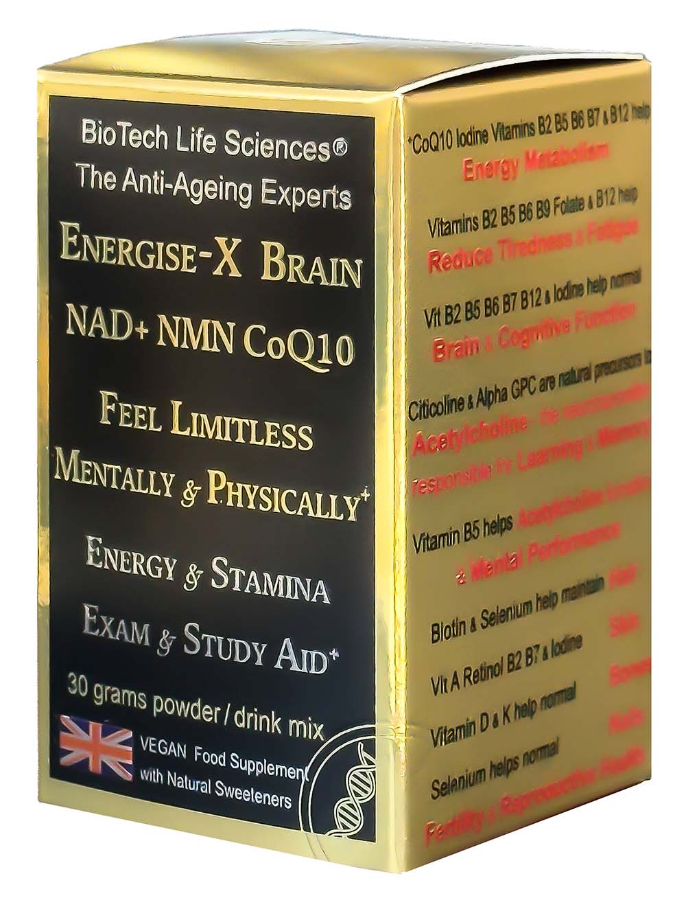 NMN NAD+ CoQ10 Energise-X Brain powder Vit A D3 E K2 B 2-12 30g