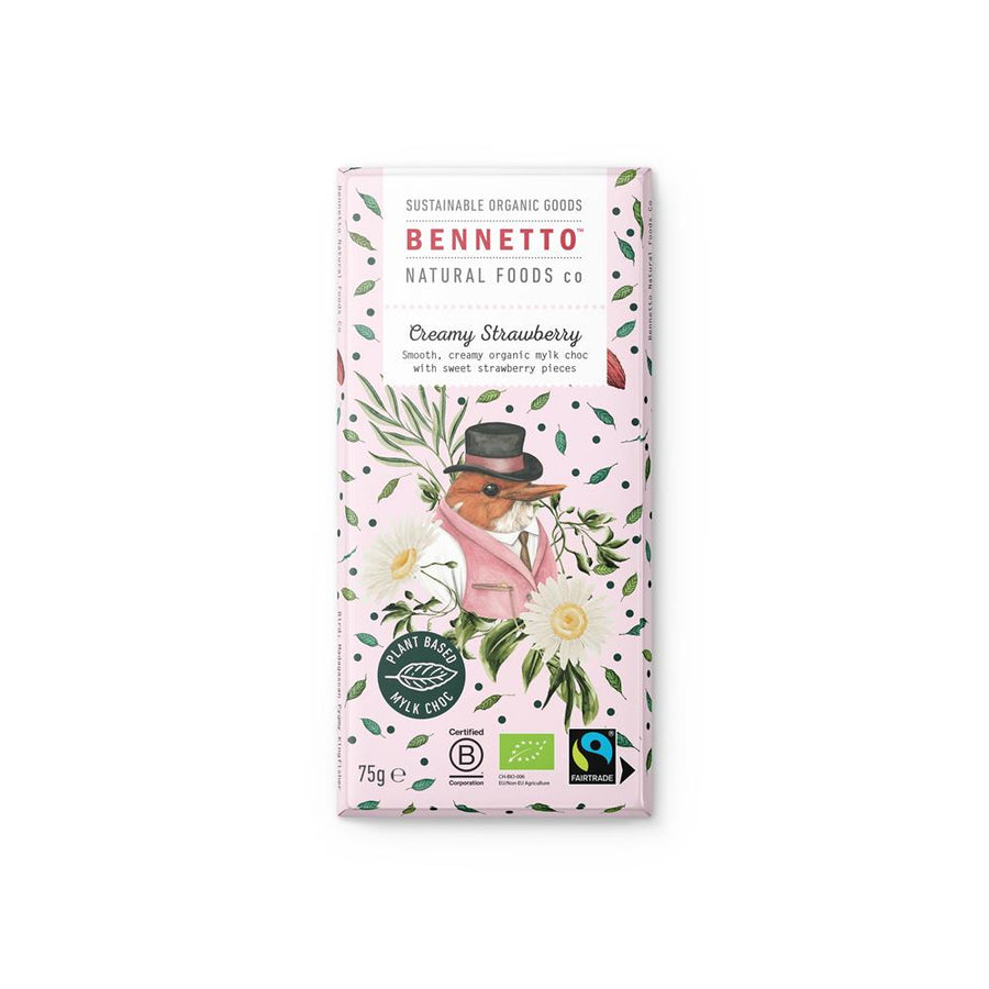 Bennetto Organic Creamy Strawberry Vegan Chocolate Bar 75g