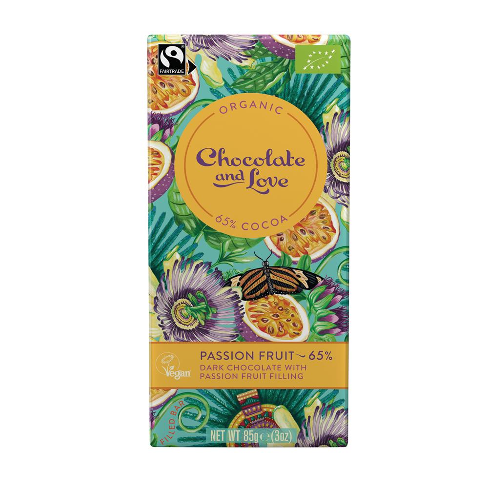 Organic/Fairtrade Filled Dark Choc - Passion Fruit 65% Cocoa 85g