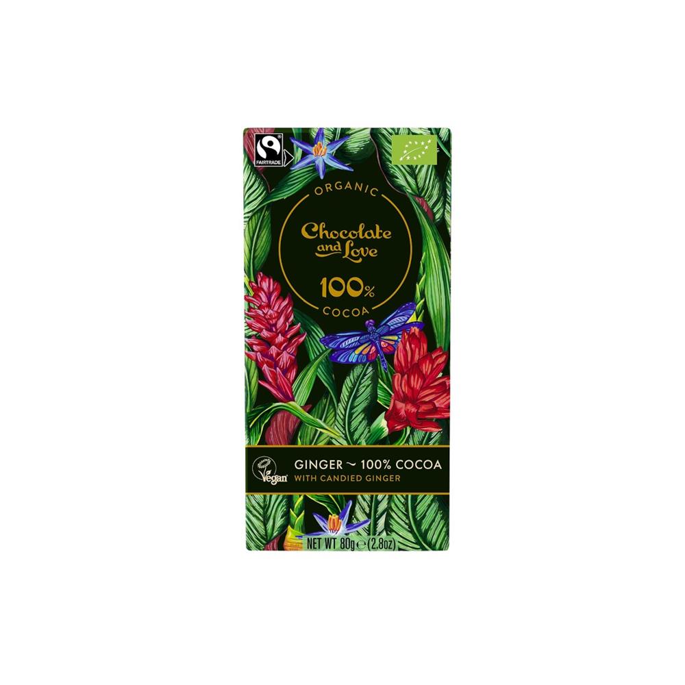 Organic/Fairtrade Cocoa with Candied Ginger - 100% cocoa 80g