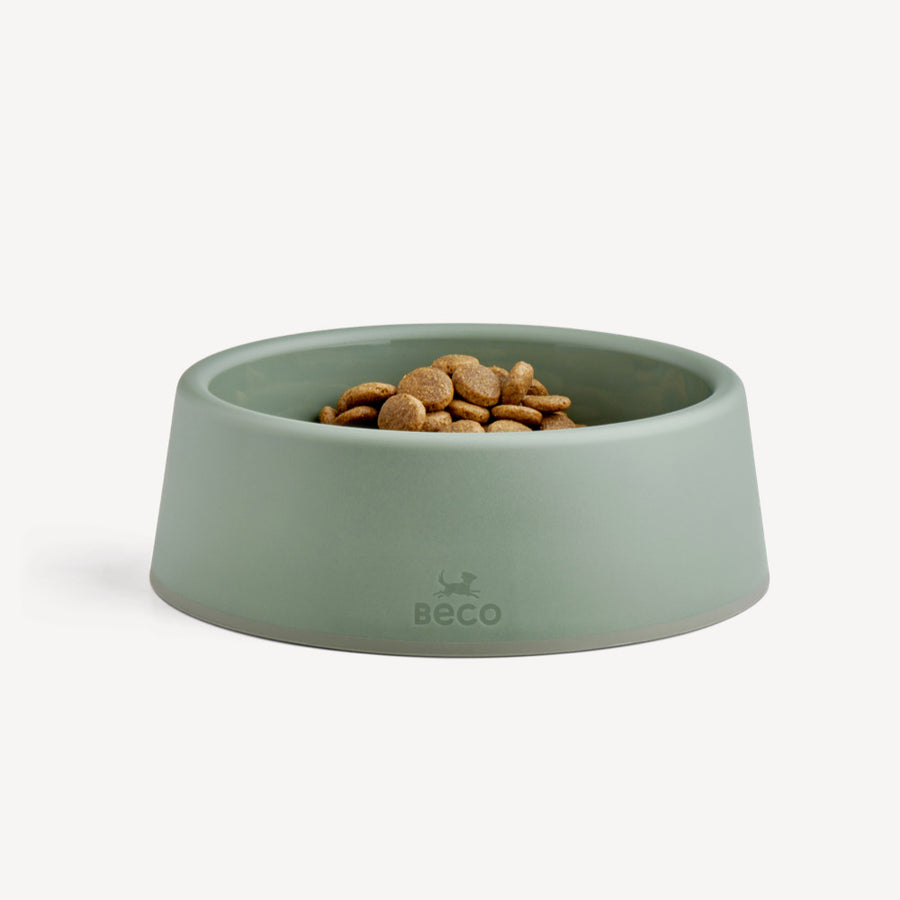 A sturdy food and water dog bowl. Olive Green. 1 large bowl