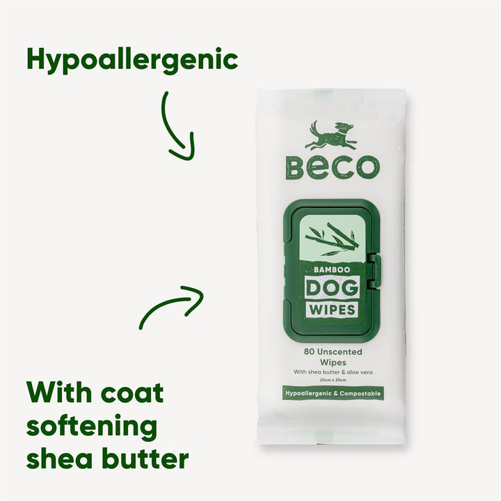 Gentle Dog wipes infused with shea butter and aloe vera. 80pack
