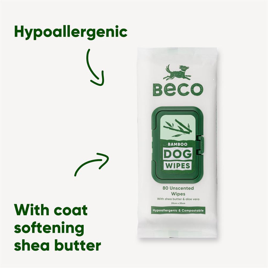 Gentle Dog wipes infused with shea butter and aloe vera. 80pack
