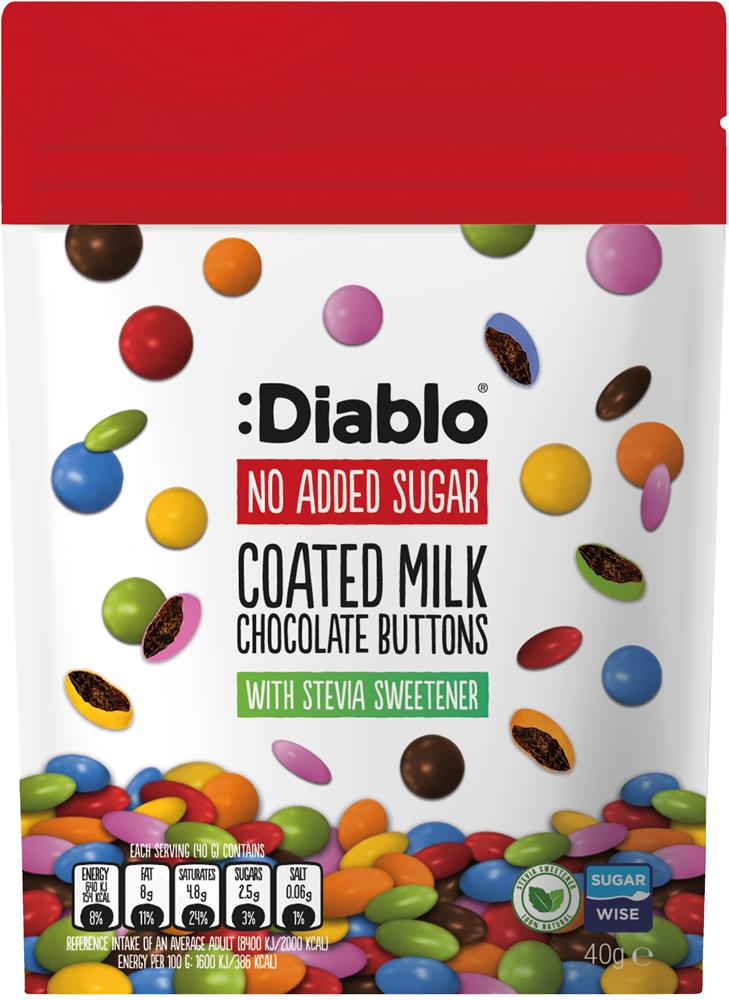 :Diablo No Added Sugar Coated Milk Chocolate Buttons 40g