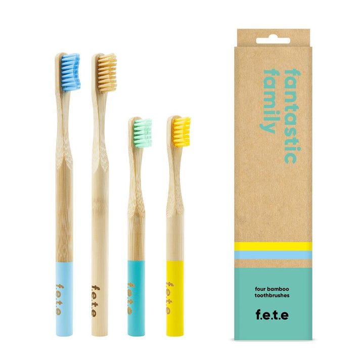 Bamboo Toothbrush Fantastic Family Pack 2x Medium Adult 2x Child