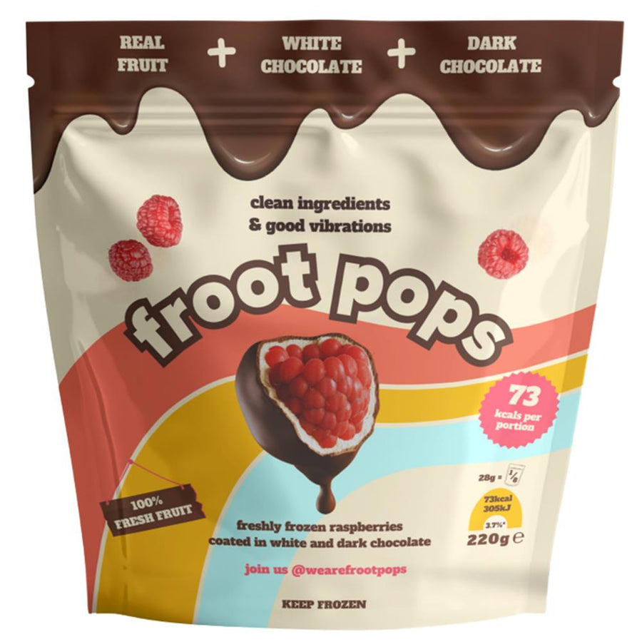 Froot Pops Frozen Raspberries in White & Dark Chocolate 220g