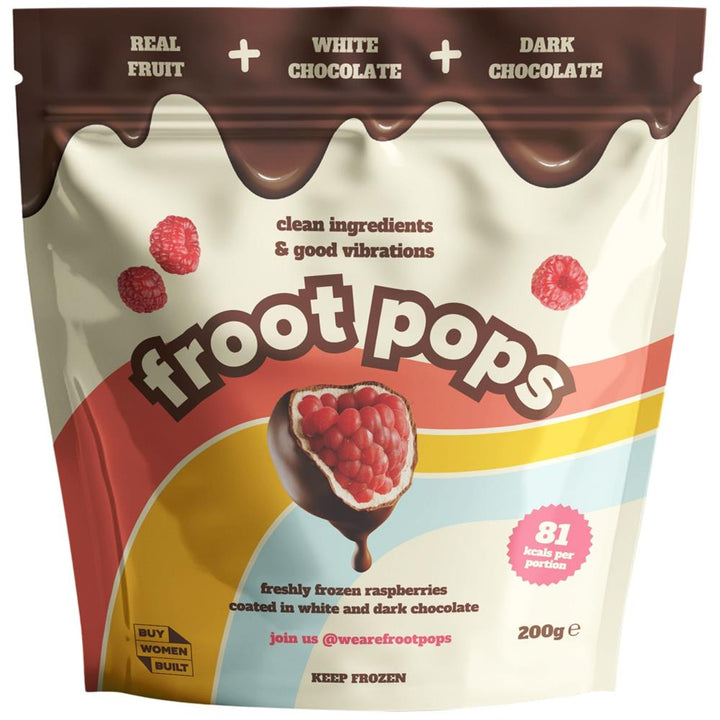 Froot Pops Frozen Raspberries in White & Dark Chocolate 200g