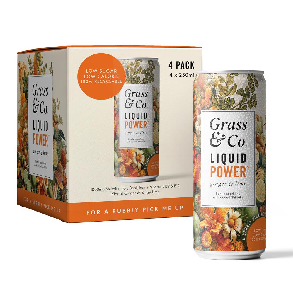 4 pack of Liquid POWER Ginger Lime & Shiitake Nootropic Drink