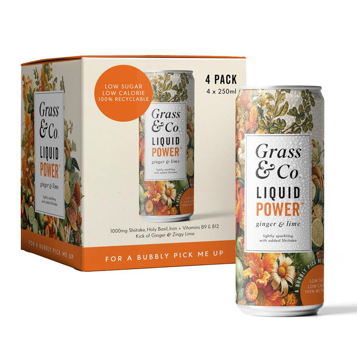 4 pack of Liquid POWER Ginger Lime & Shiitake Nootropic Drink
