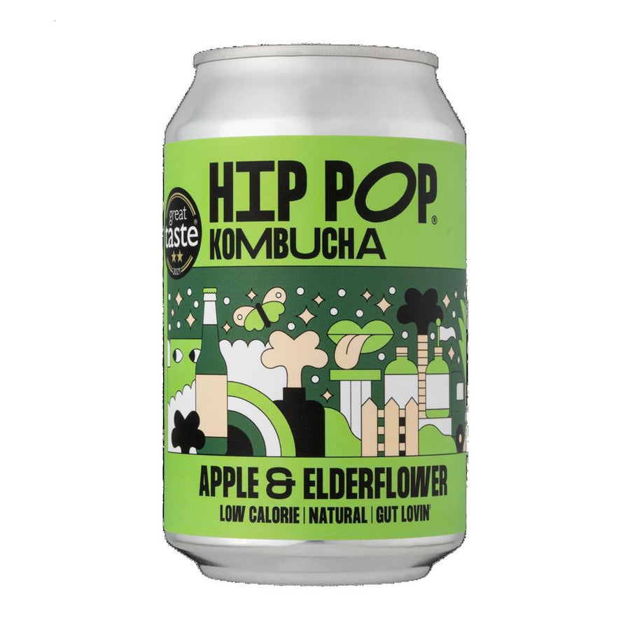 Hip Pop Kombucha Apple & Elderflower 330 ml (case of 12 cans)