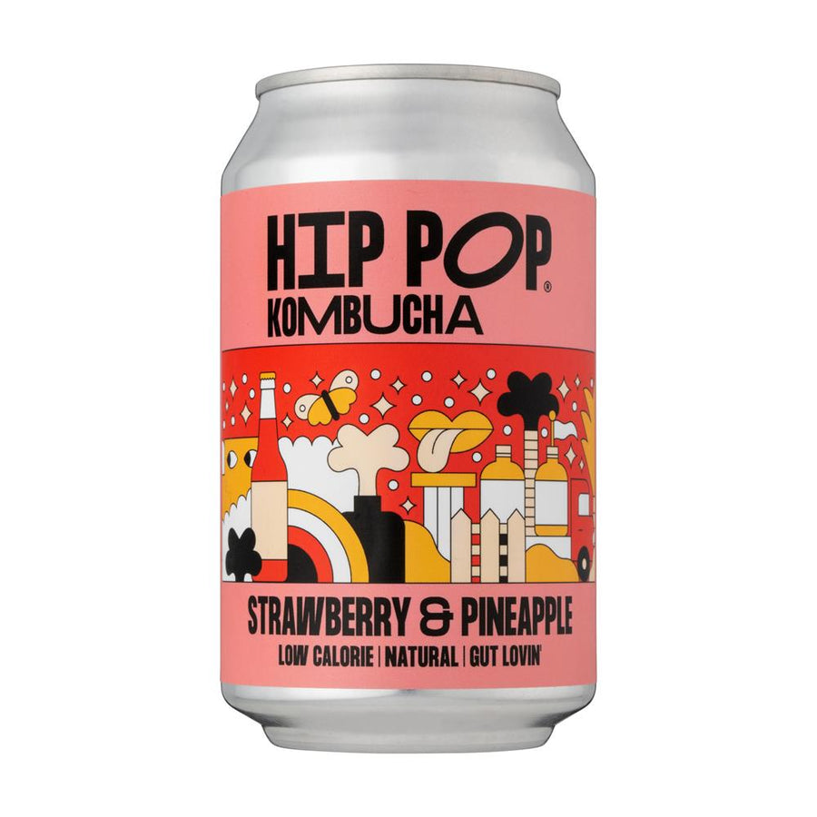 Hip Pop Kombucha Strawberry & Pineapple 330 ml (case of 12 cans)