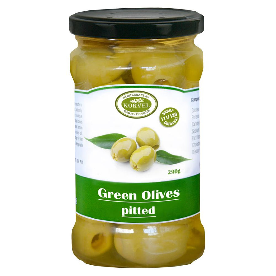 Korvel Greek Green Olives Pitted Halkidiki Super Colossal 290g