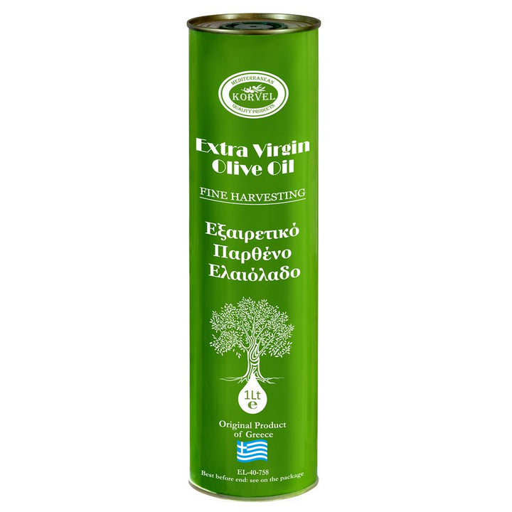 KORVEL Greek Extra Virgin Olive Oil metal tin 1 L