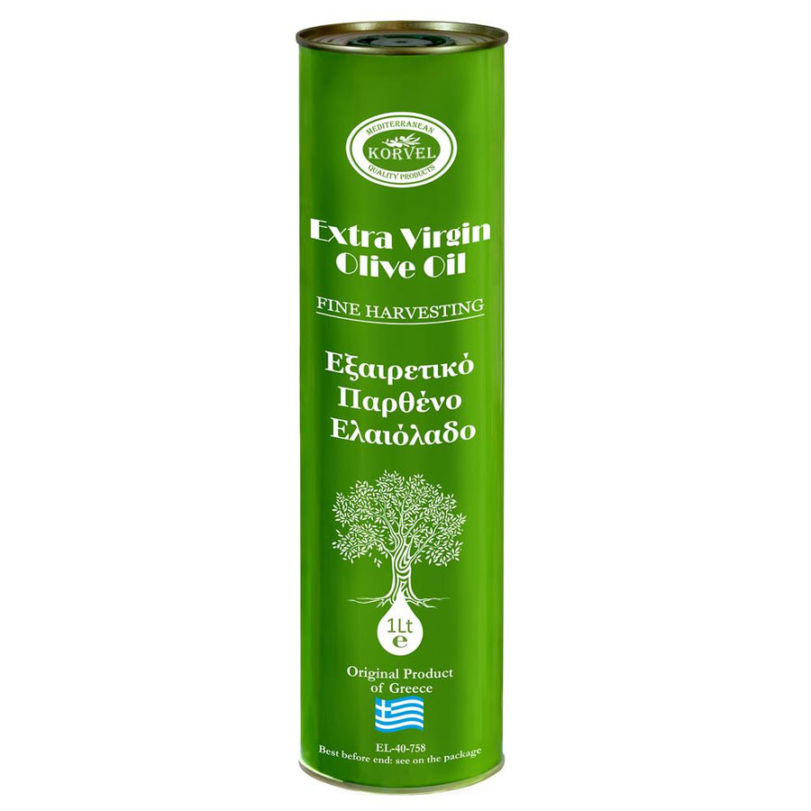 KORVEL Greek Extra Virgin Olive Oil metal tin 1 L