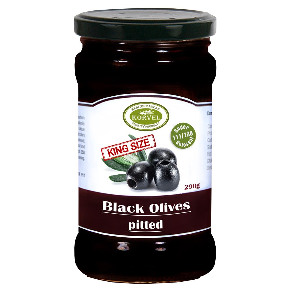 Korvel Greek Black Olives Pitted Super Colossal 290g