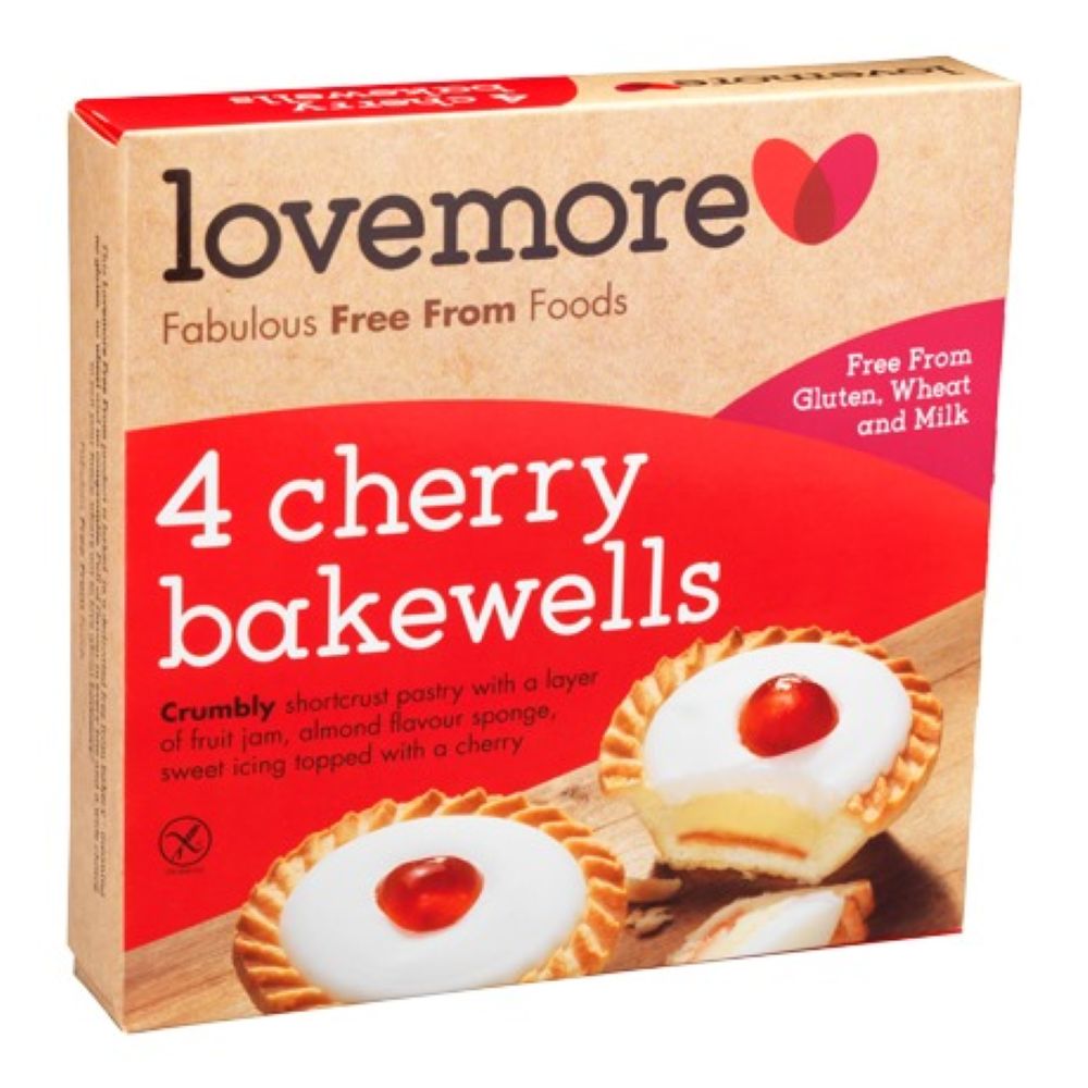 Lovemore 4 Wheat Gluten & Milk Free Cherry Bakewell Tarts 190g