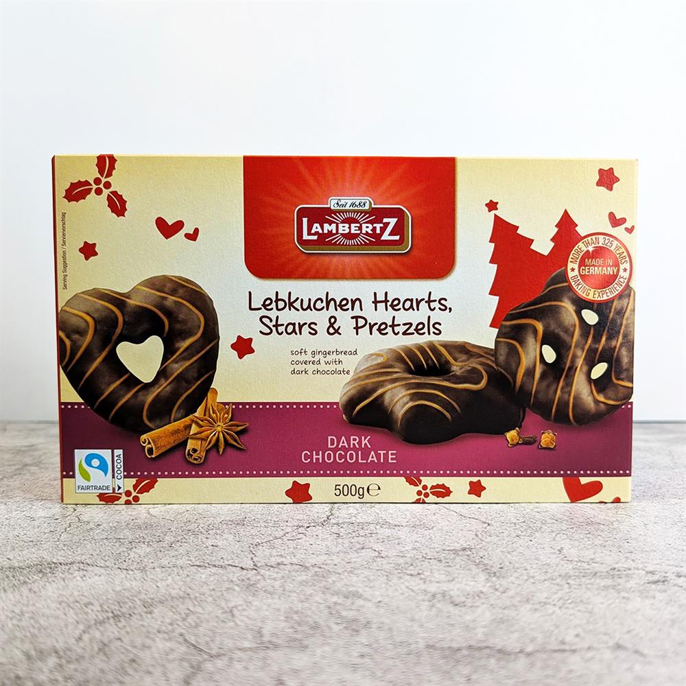 Lambertz Dark Chocolate Hearts Stars & Pretzels 500g