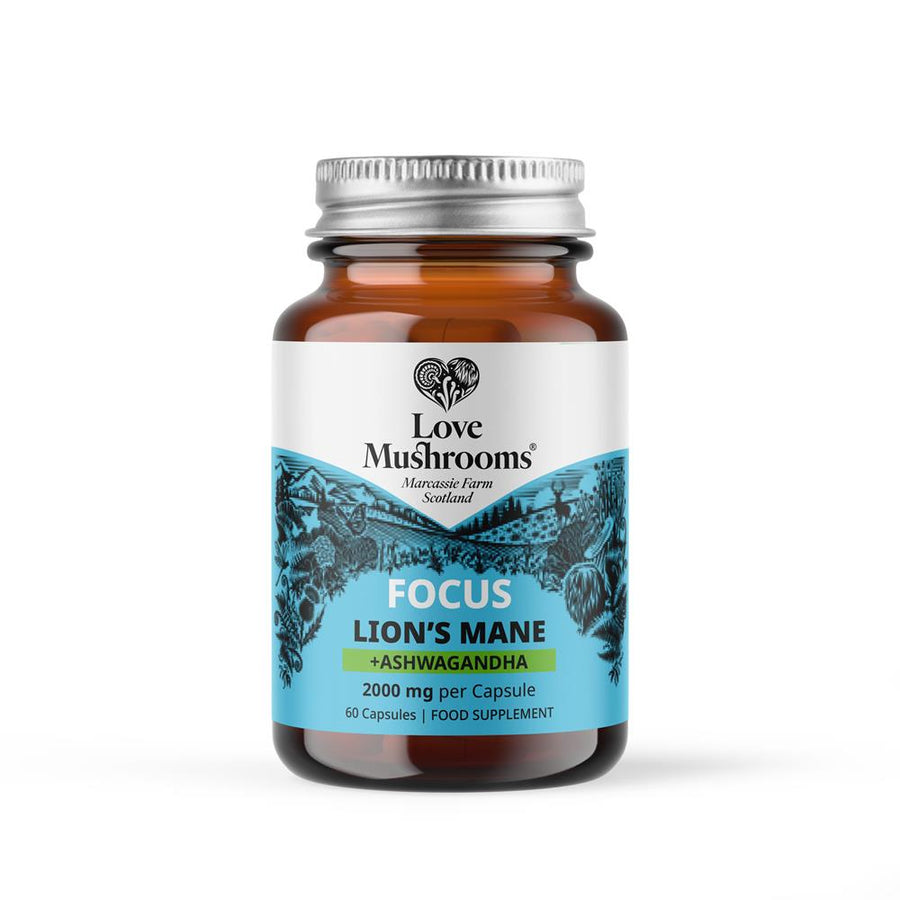 Love Mushrooms FOCUS - Lions Mane + Ashwagandha 60 Capsules