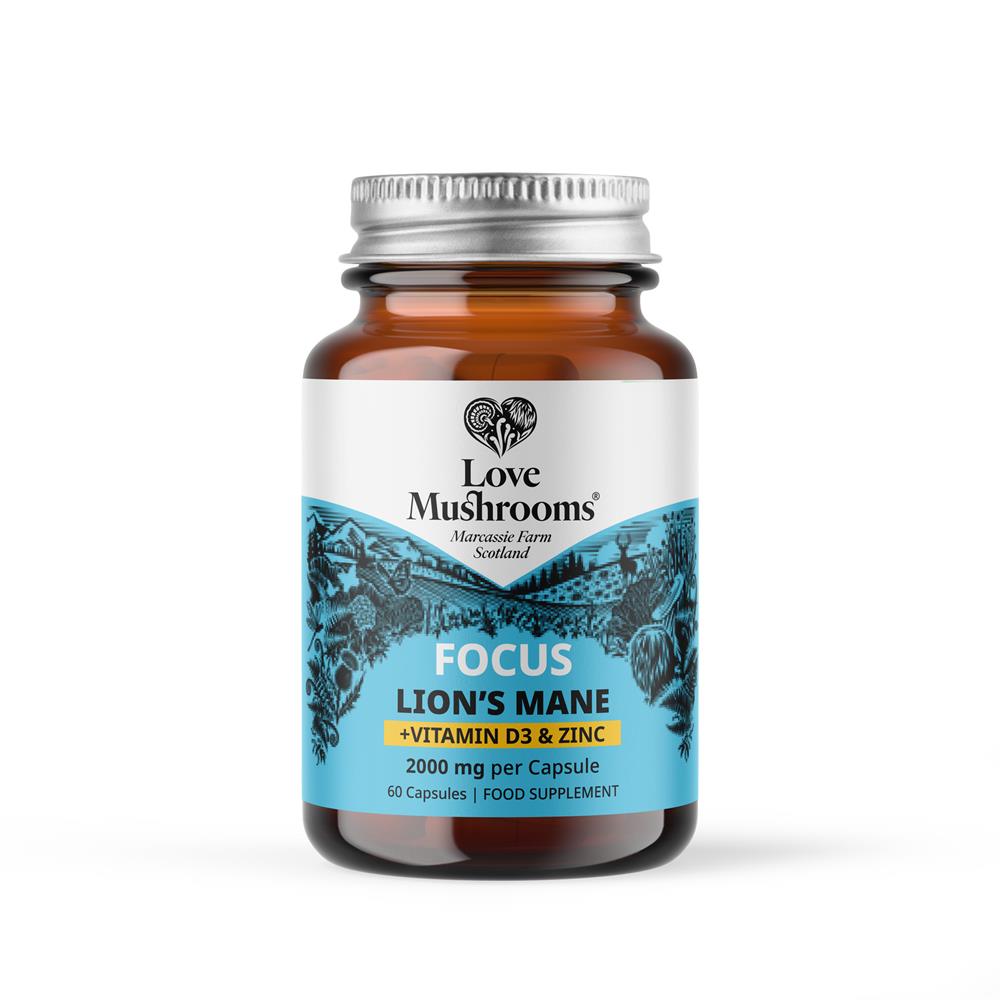 Love Mushrooms Lions Mane + Vit D3 & Zinc 2000mg 60 Capsules