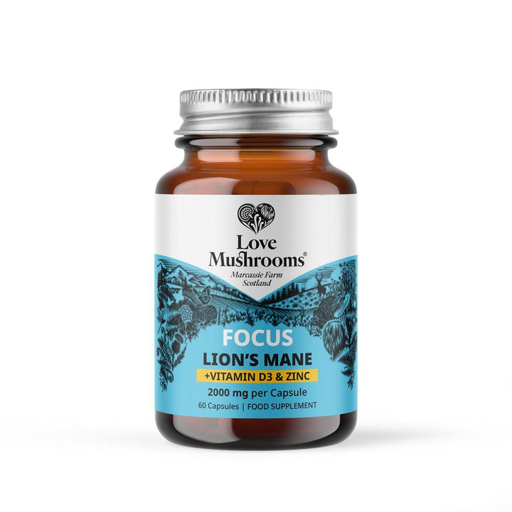 Love Mushrooms Lions Mane + Vit D3 & Zinc 2000mg 60 Capsules