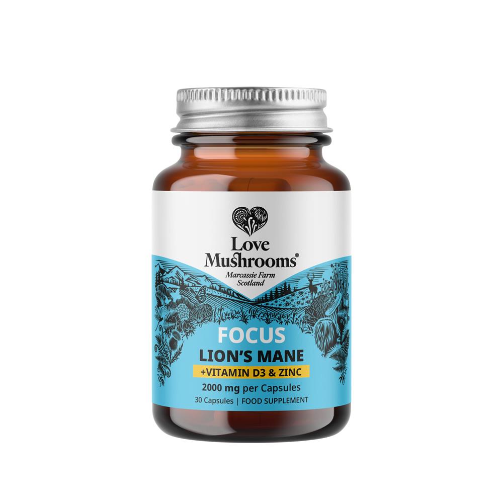 Love Mushrooms Lions Mane + Vit D3 & Zinc 2000mg 30 Capsules