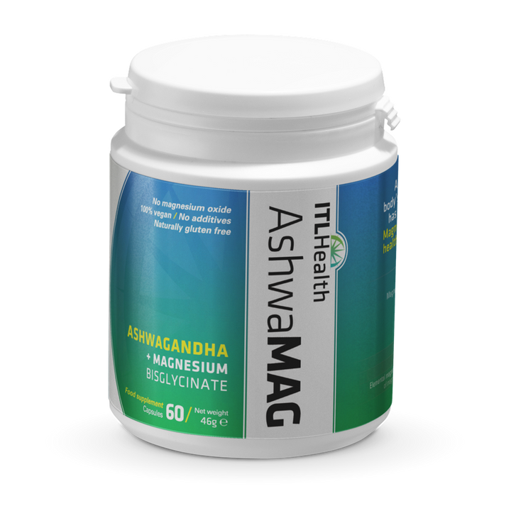 AshwaMAG magnesium bisglycinate with Sensoril Ashwagandha. 60caps