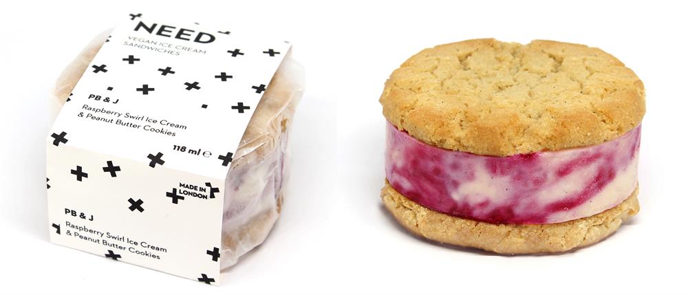 Raspberry Swirl Vanilla & Peanut Cookie Ice Cream Sandwich