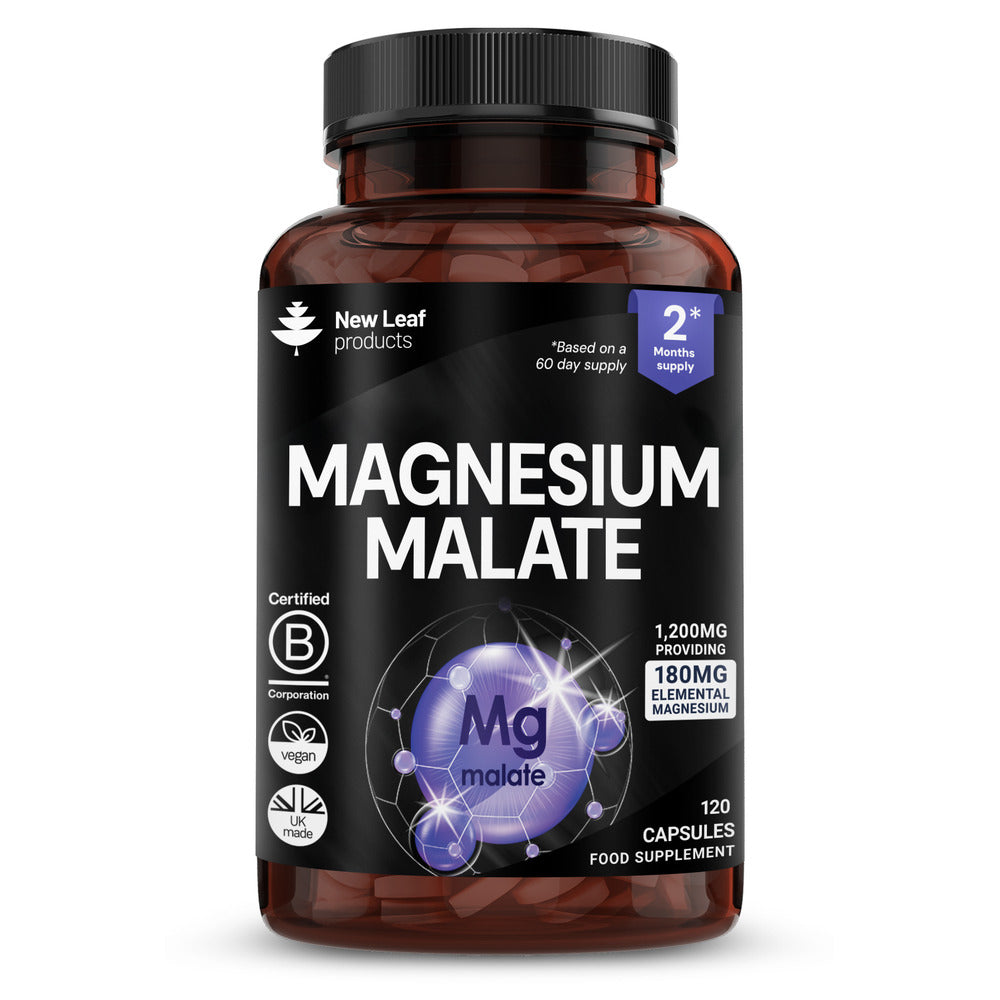 Magnesium Malate 1200mg Elemental 180mg 120 Vegan Capsules