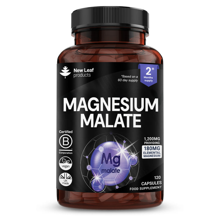 Magnesium Malate 1200mg Elemental 180mg 120 Vegan Capsules