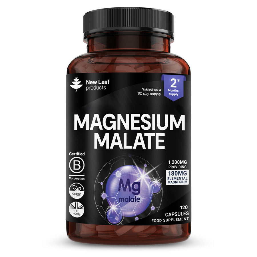 Magnesium Malate 1200mg Elemental 180mg 120 Vegan Capsules
