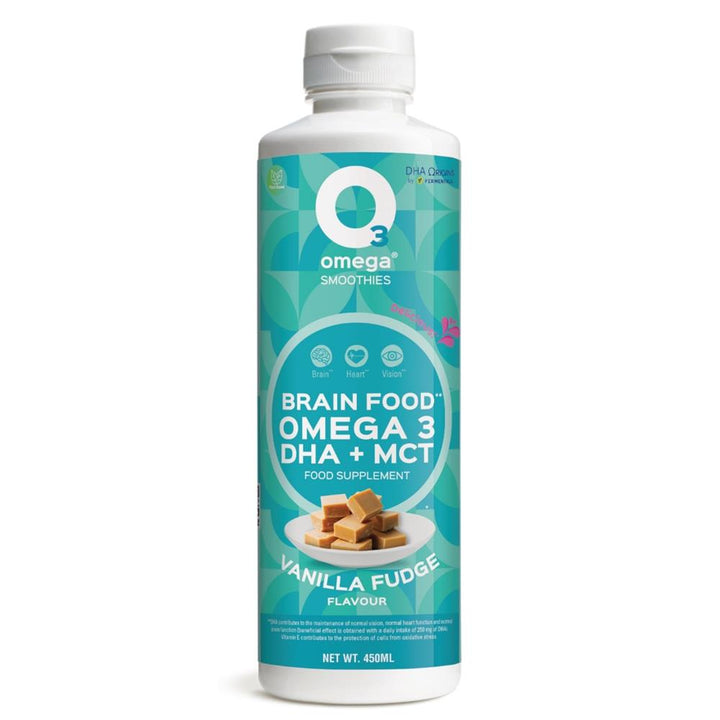 O3Omega Brain Food Vanilla Fudge Liquid Supplement 450ml