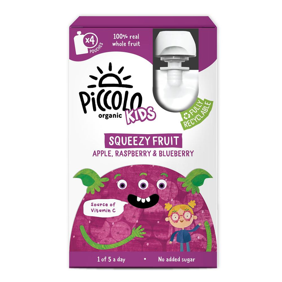 Piccolo Organic Kids Apple & Blackcurrant Squeezy Fruit 4x90g