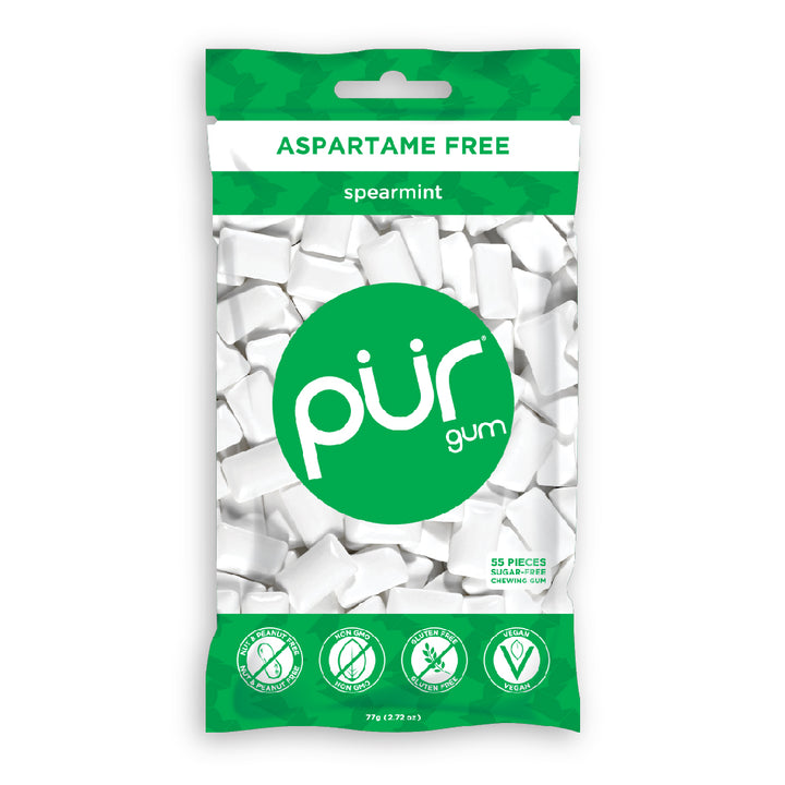 ASPARTAME FREE - PUR Gum Spearmint Gum 77g Bag