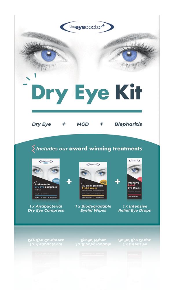 The Eye Doctor Perfect start kit 3 full size products: wipes mask drops.